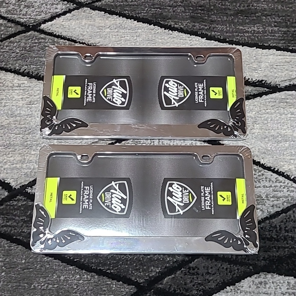 AUTO DRIVE BUTTERFLY 🦋 CHROME-SILVER METAL STANDARD LICENSE PLATE FRAMES